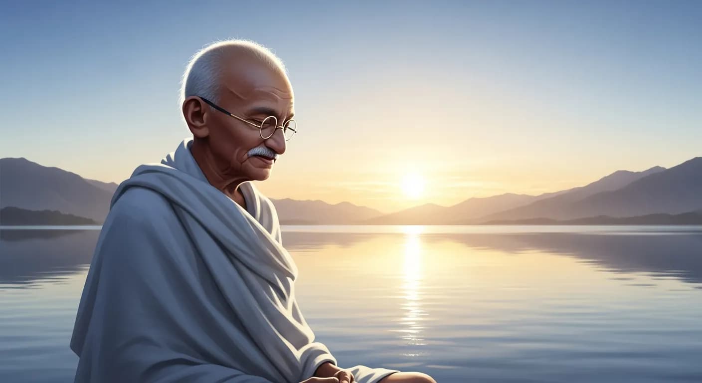 「マハトマ・ガンディー」「幸福とは、考えること、言うこと、することが調和している状態である。」の画像