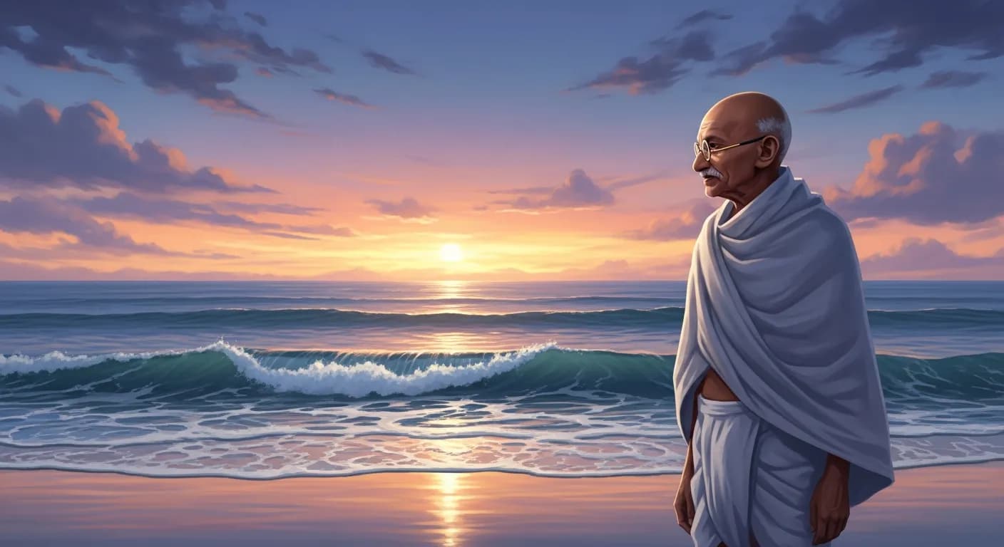 「マハトマ・ガンディー」「人間性にたいする信頼を失ってはならない。人間性とは大海である。仮に大海の一滴が汚れていたとしても、大海そのものが汚くなるわけではない。」の画像