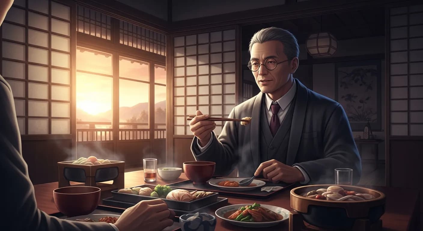 「永井荷風」「ねえ、あなた。話をしながらご飯を食べるのは楽しみなものね。」の画像