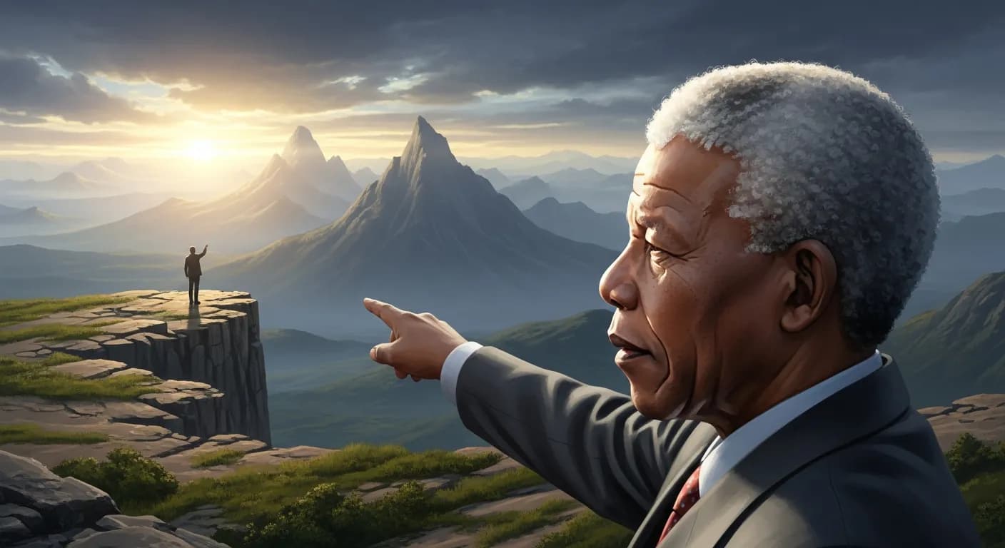 「ネルソン・マンデラ」「成功するために大切なのは、どこから始めるのかではなく、どれだけ高く目標を定めるかである。」の画像