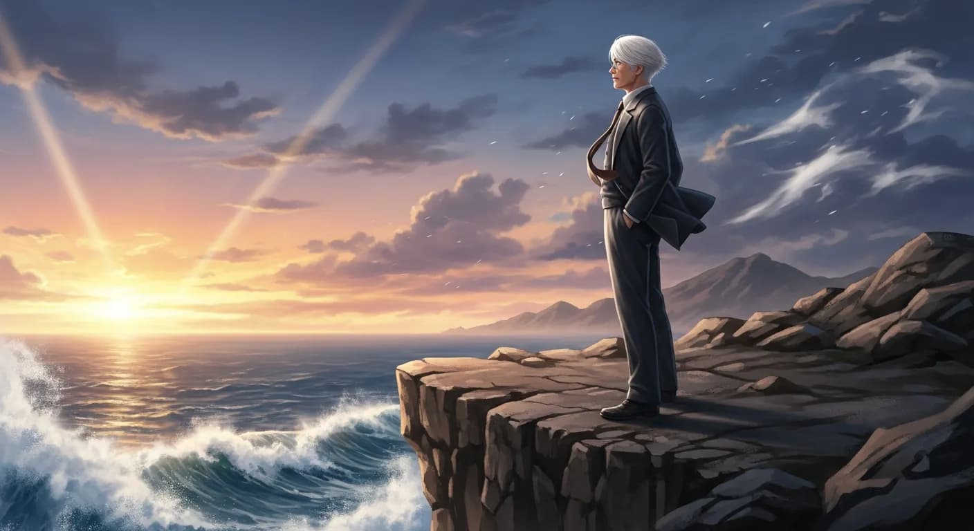 「松下幸之助」「万策尽きたと思うな。
自ら断崖絶壁の淵にたて。
その時はじめて新たなる風は必ず吹く。」の画像