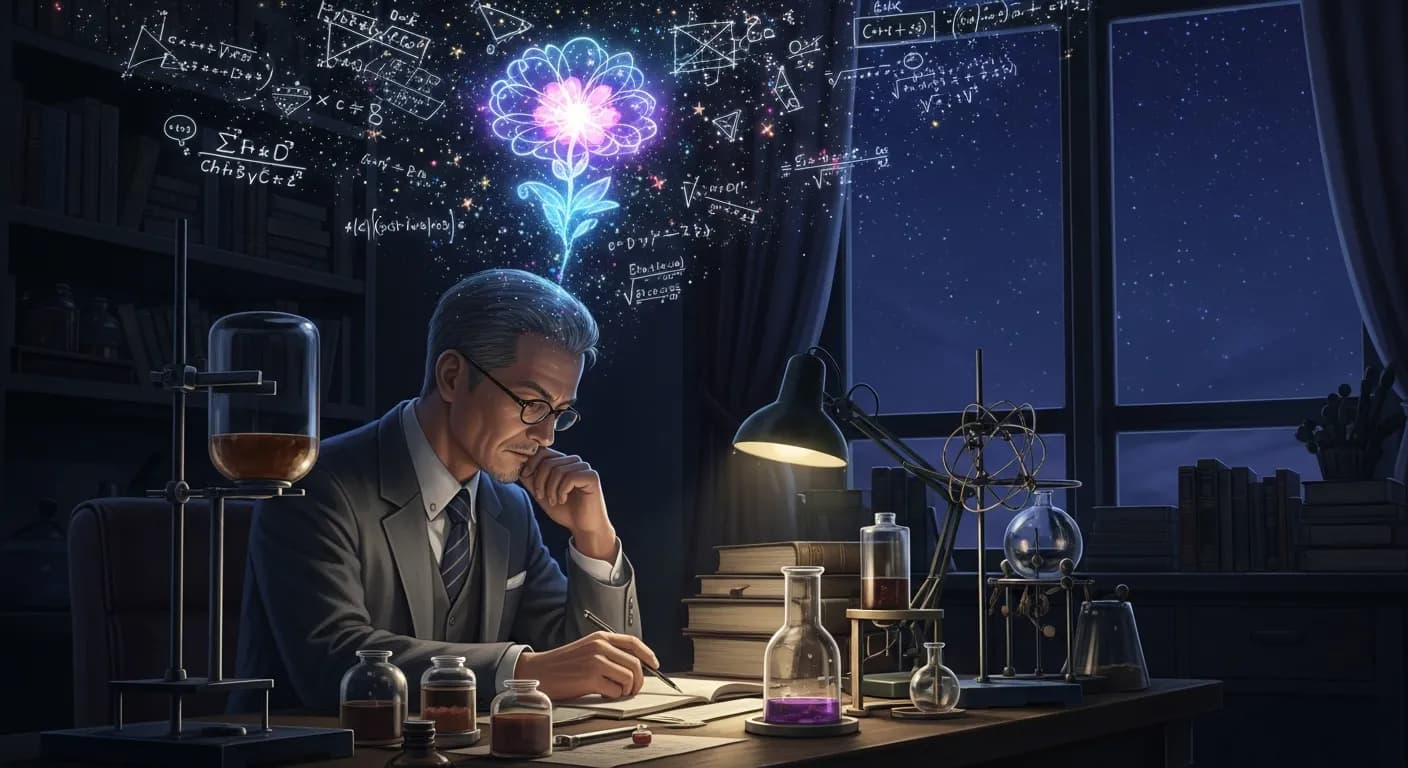 「朝永振一郎」「ふしぎだと思うこと これが科学の芽です よく観察してたしかめ そして考えること これが科学の茎です そうして最後になぞがとける これが科学の花です」の画像