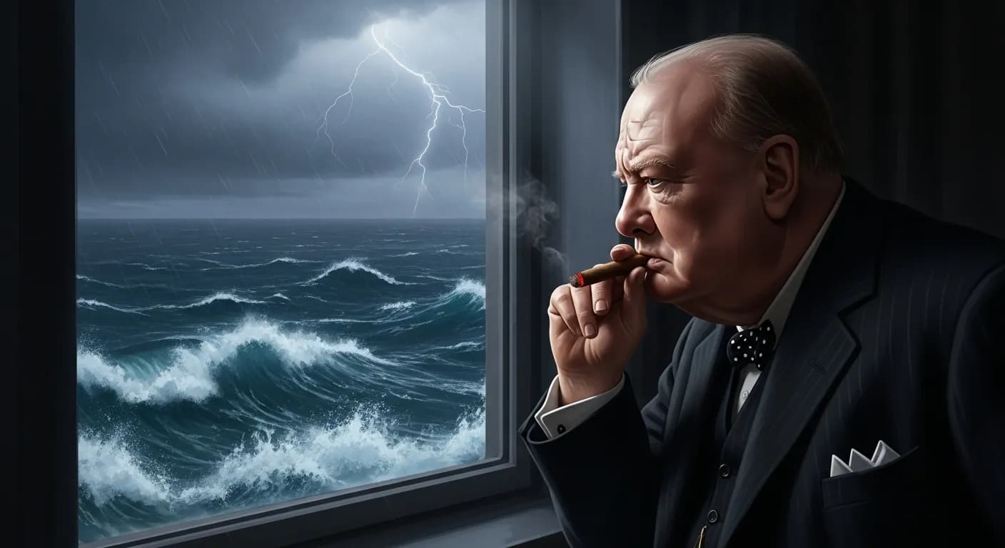 「ウィンストン・チャーチル」「変転する状況のただ中で、ひとりの人間が終始一貫性を保つただひとつの可能性は、すべてを支配する不変の目標に忠実でありながら、状況に応じて変化することにある。」の画像