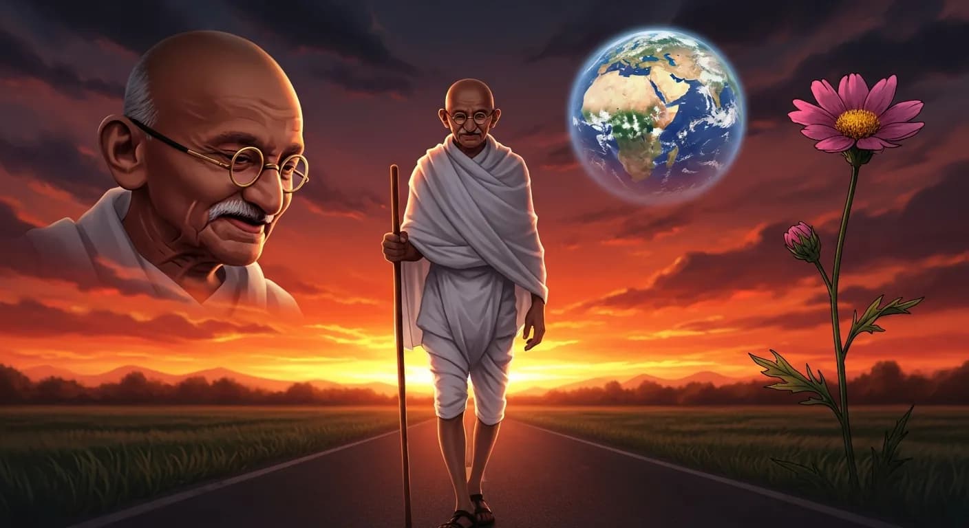 「マハトマ・ガンディー」「速度を上げるばかりが、人生ではない。」の画像