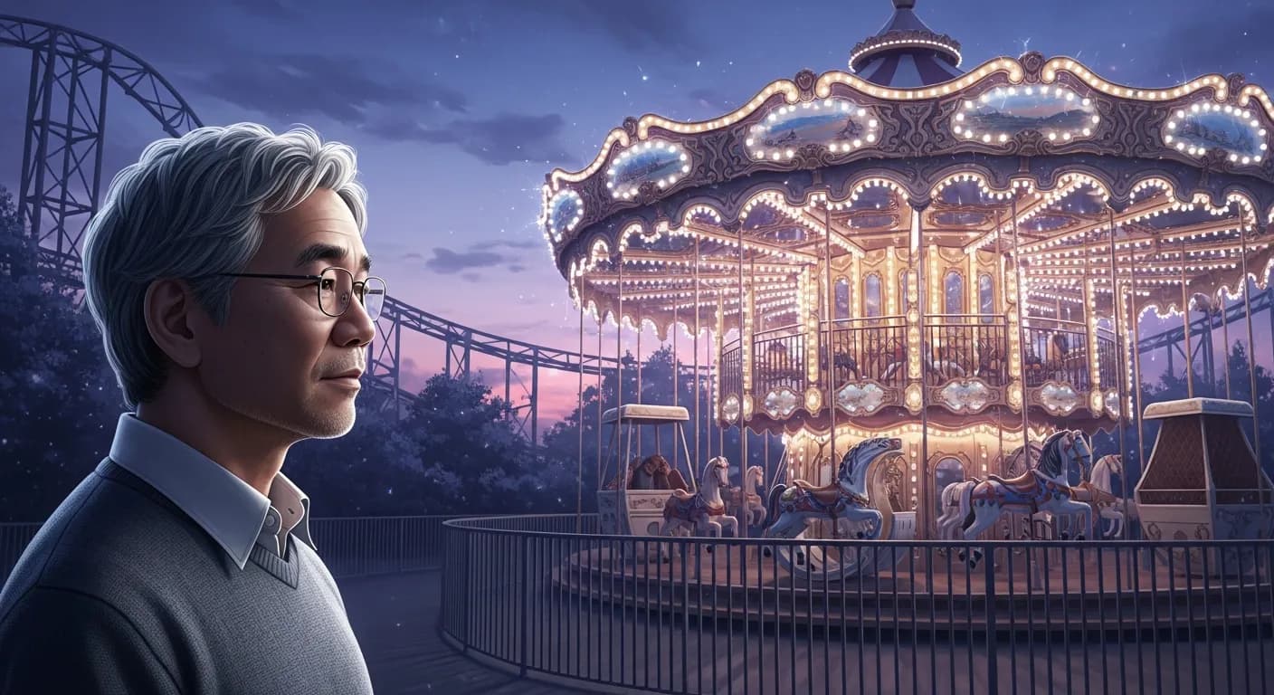 「村上春樹」「誰をも抜かないし、誰にも抜かれない。
しかしそれでも我々はそんな回転木馬の上で仮想の敵に向けて熾烈なデッド・ヒートをくりひろげているように見える。」の画像