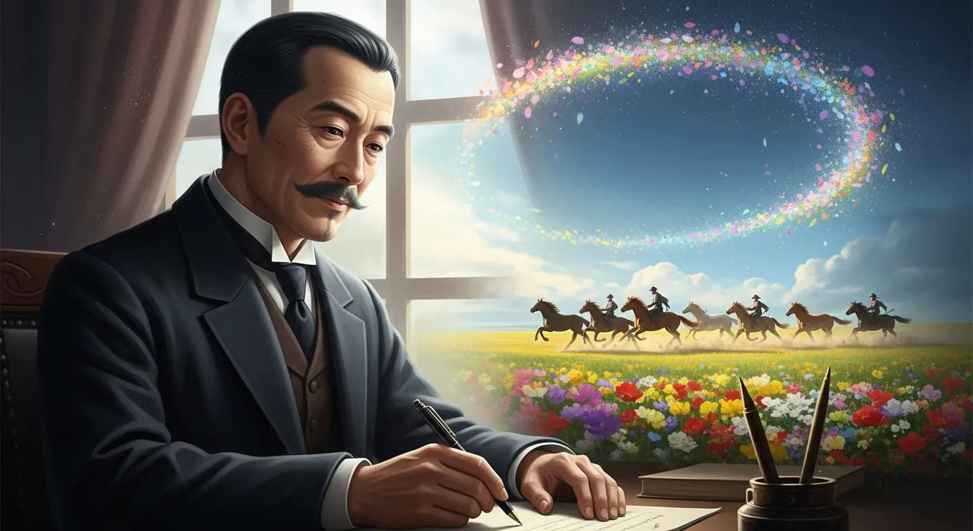 「夏目漱石」「馬は走る。
花は咲く。
人は書く。
自分自身になりたいが為に。」の画像