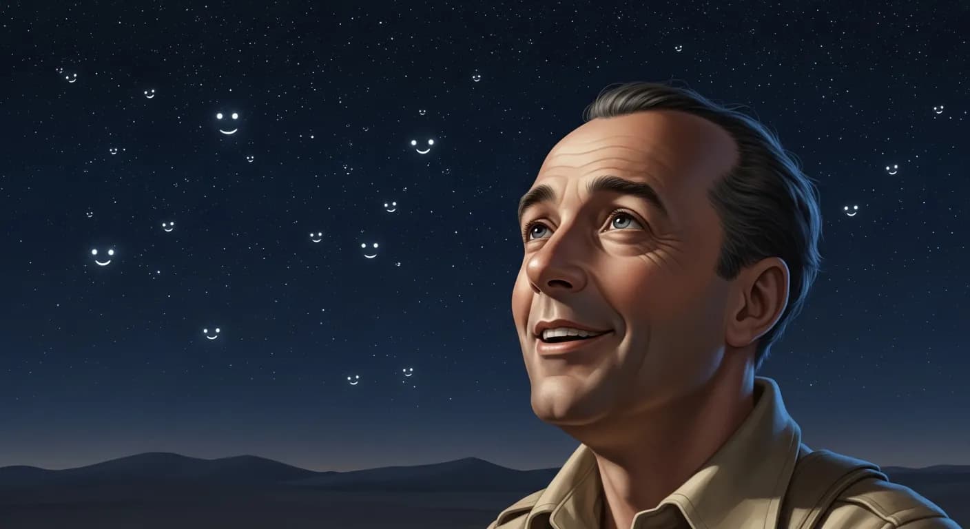 「アントワーヌ・ド・サン=テグジュペリ」「ぼくは、あの星のなかの一つに住むんだ。
その一つの星のなかで笑うんだ。
だから、きみが夜、空をながめたら、星がみんな笑ってるように見えるだろう。」の画像