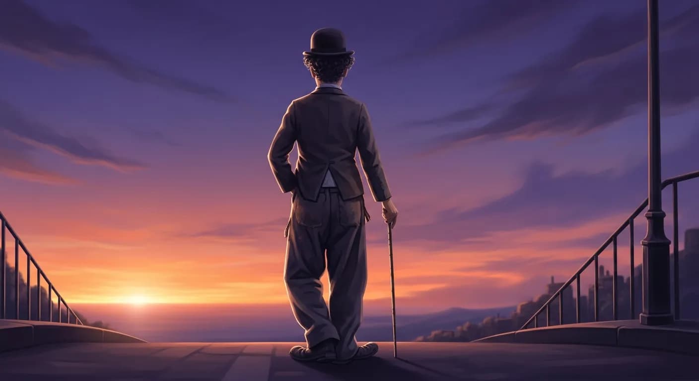 「チャールズ・チャップリン」「浮浪者、紳士、詩人、夢想家、孤独な人、皆いつでもロマンスと冒険にあこがれてるんだ。」の画像