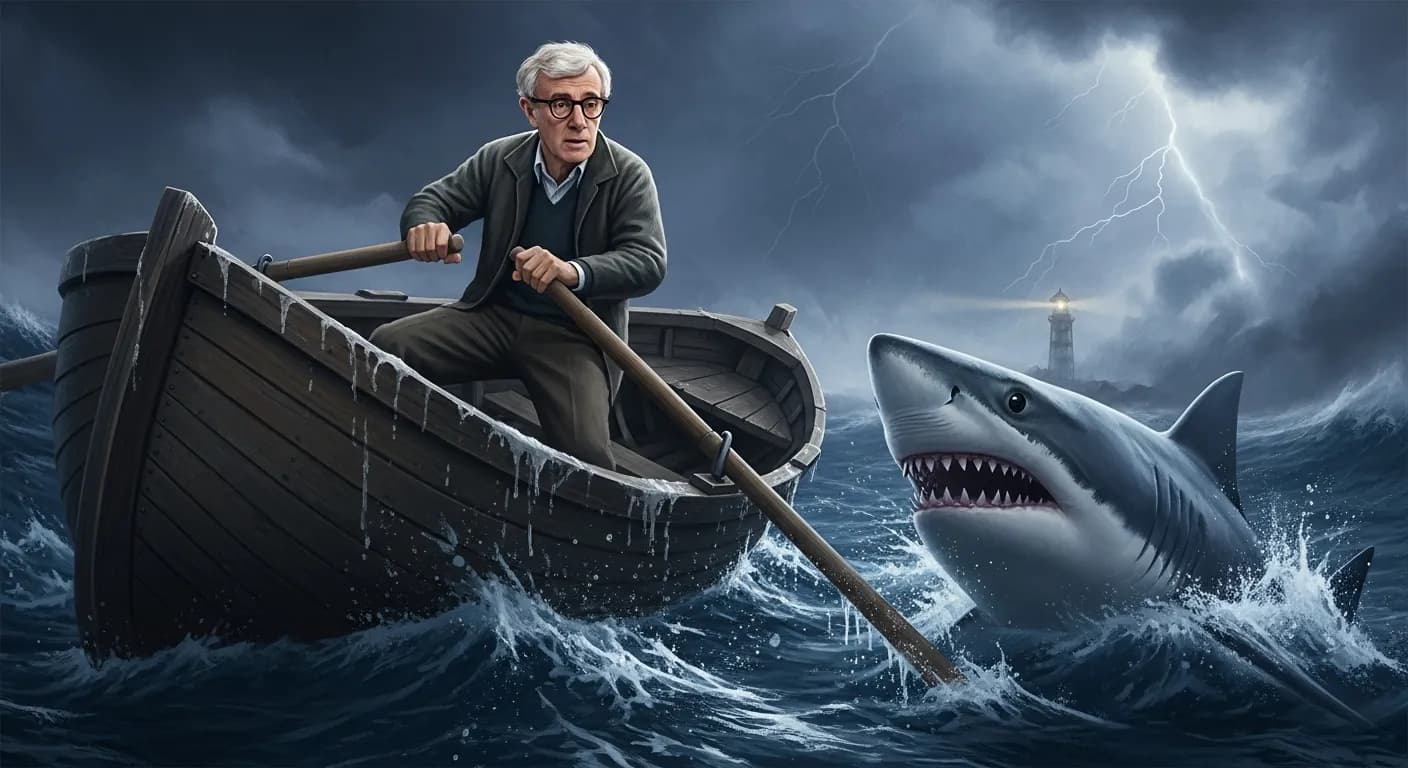 「ウディ・アレン」「恋愛とはサメのようなものだ。
常に前進してないと死んでしまう。」の画像