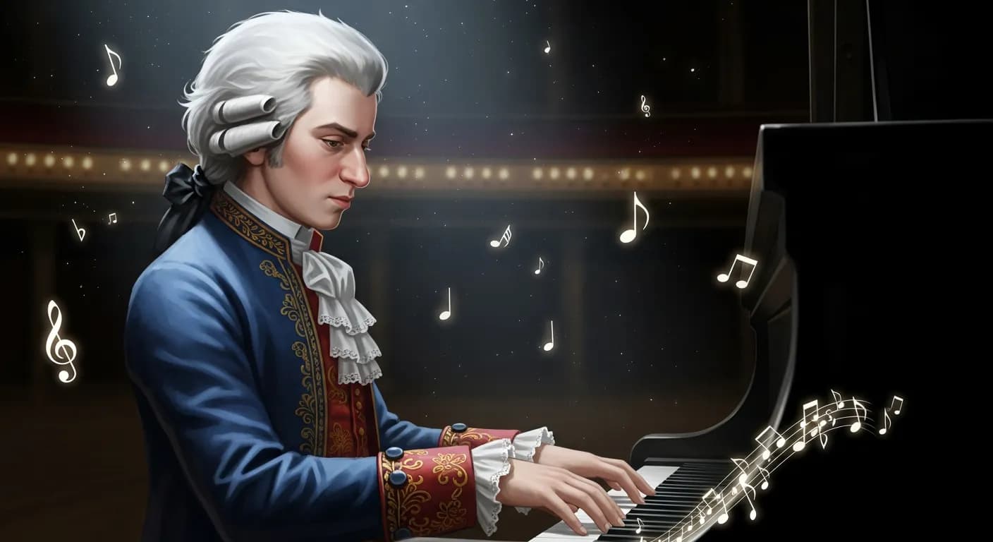 「ヴォルフガング・アマデウス・モーツァルト」「音楽は自らの人生であり、人生は音楽である。
このことを理解できない人は、神に値しない。」の画像