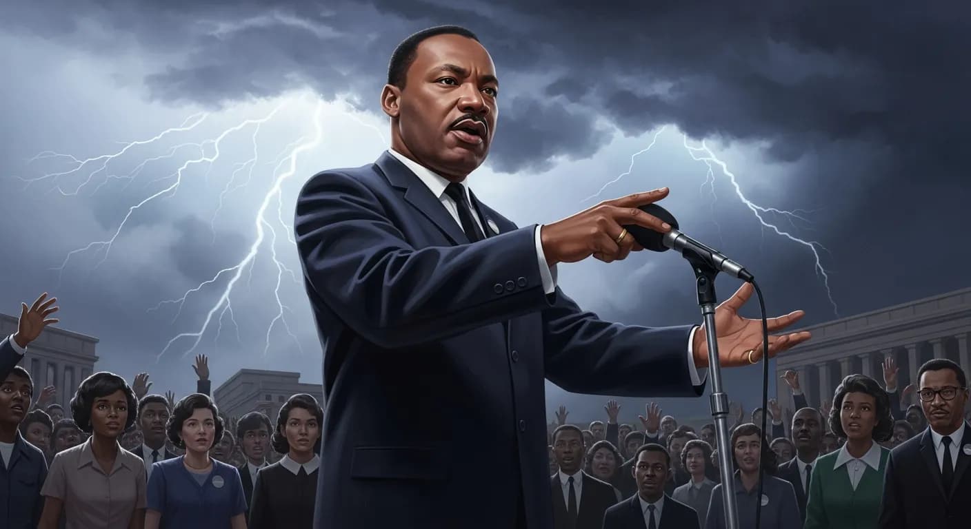 「マーティン・ルーサー・キング・ジュニア」「人の真価がわかるのは喜びに包まれている瞬間ではなく、試練や論争に立ち向かうときに示す態度である。」の画像