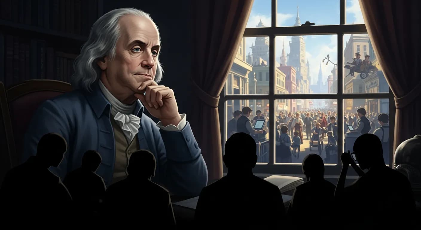 「ベンジャミン・フランクリン」「自分が努力して名をあげる望みのない者は、人が自分の位置まで落ちるのを喜ぶ。」の画像