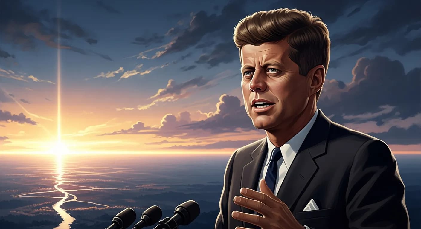 「ジョン・F・ケネディ」「その道が千里またはそれ以上であったとしても、この国土の、この時代の我々が、その第一歩を踏み出したことを歴史に記録させようではないか。」の画像