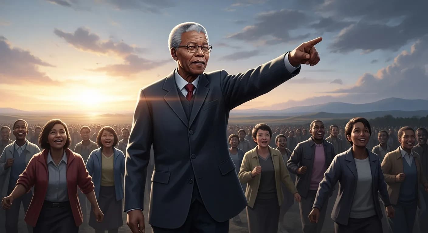 「ネルソン・マンデラ」「指導者には、民衆を正しい方向へ導いているという自信のもとに、群れより先を行き、新たな針路を拓かなくてはならないときがある。」の画像