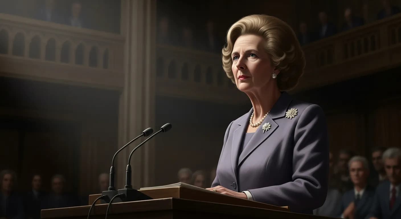 「マーガレット・サッチャー」「私は意見の一致を求める政治家ではない。
信念の政治家だ。」の画像