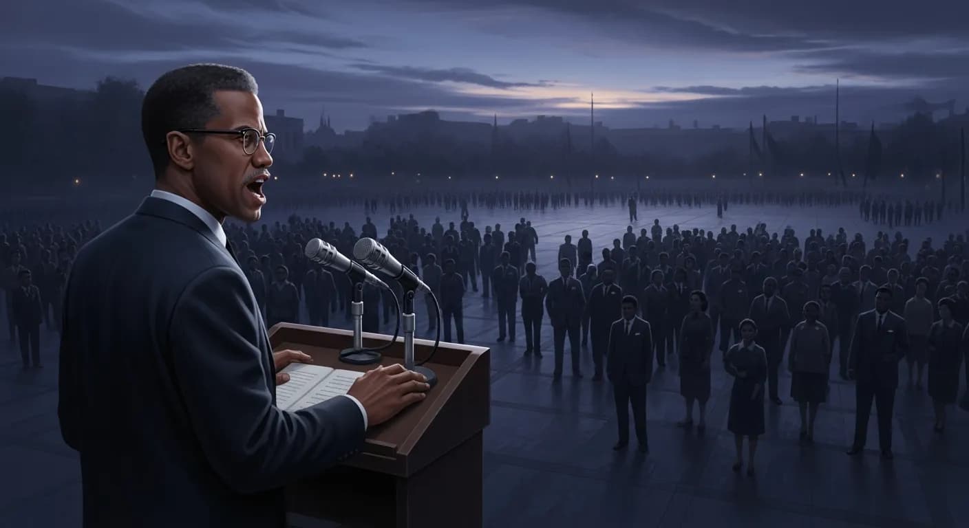 「マルコム・X」「今日のアメリカのシーンで黒人は、これ以上、もう片方の頬を差し出すようなことはしない。」の画像