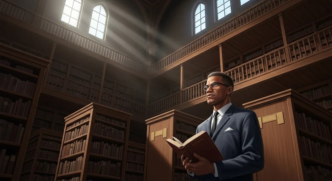 「マルコム・X」「私の母校は書物、良き図書館だ。
残りの生涯をすべて読書に費やしてもいいと思える。」の画像