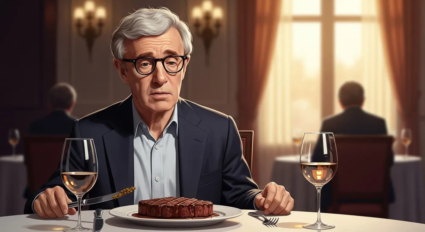 「ウディ・アレン」「僕は現実が嫌いだ。
でもおいしいステーキを食べるのにこれ以上の場所はない。」の画像