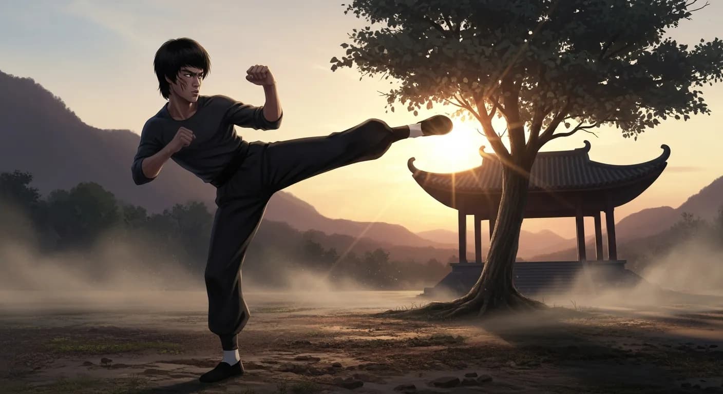 「ブルース・リー」「わたしは一万種の蹴りを一度だけ練習した男は怖くないが、一つの蹴りを一万回練習した男は恐ろしい。」の画像