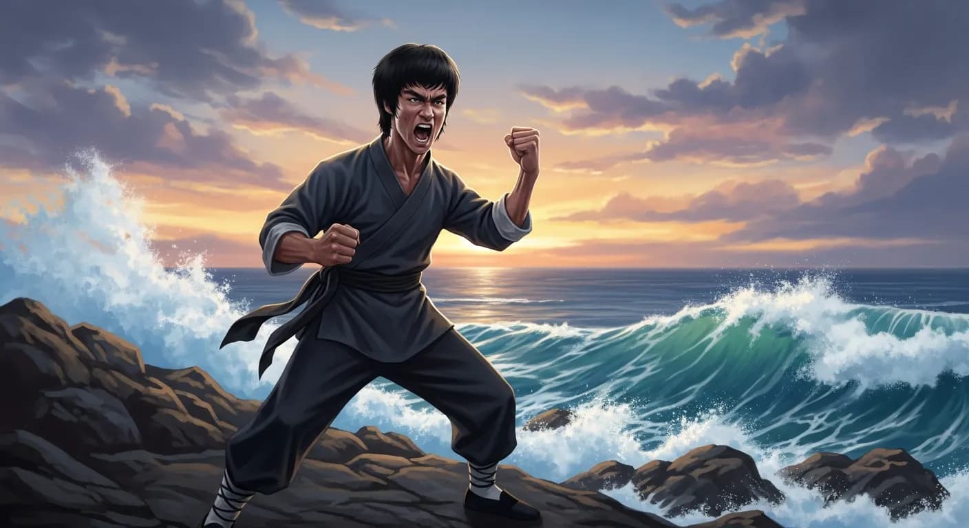 「ブルース・リー」「考えているばかりでは、決して成し遂げることはできない。」の画像