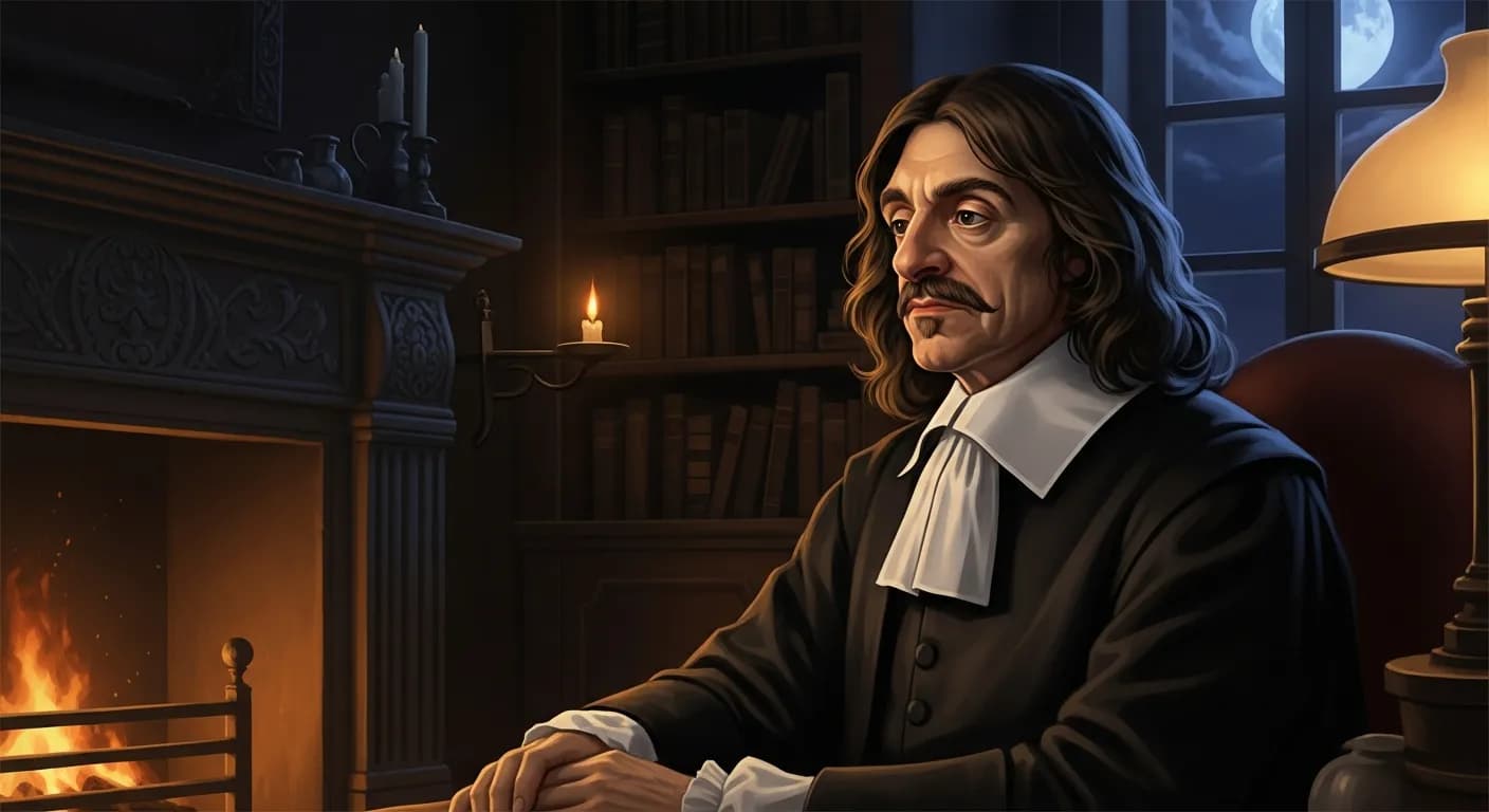 「ルネ・デカルト」「楽観主義者は何もないところに明かりを見るが、なぜ悲観主義者はいつだってその明かりを吹き消そうとするのだろうか?」の画像