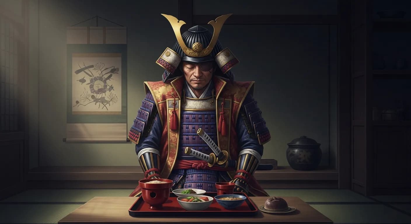 「伊達政宗」「朝夕の食事はうまからずとも褒めて食ふべし。
元来客の身に成れば好き嫌ひは申されまじ。」の画像