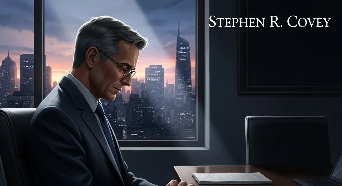 「スティーブン・R・コヴィー」「自分にとって最も重要な価値観について考えるには、自分自身の葬儀に出席したところを想像するといい。」の画像