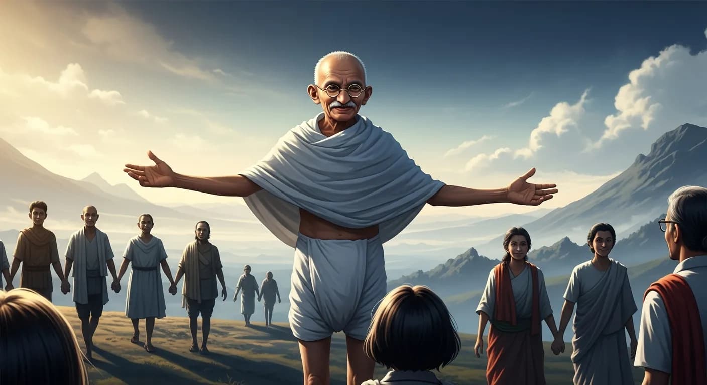 「マハトマ・ガンディー」「万人の福利を願うことが自らの福利につながる。
自分や自分の所属する小社会のみの福利を願う人は利己的であって、そうすることは、けっしてその人のためにはならない。」の画像