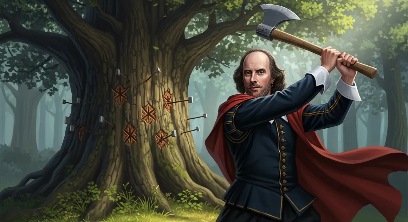 「ウィリアム・シェイクスピア」「たとえ小さな斧でも、数百度これを打てば堅い樫の木も切り倒せる。」の画像